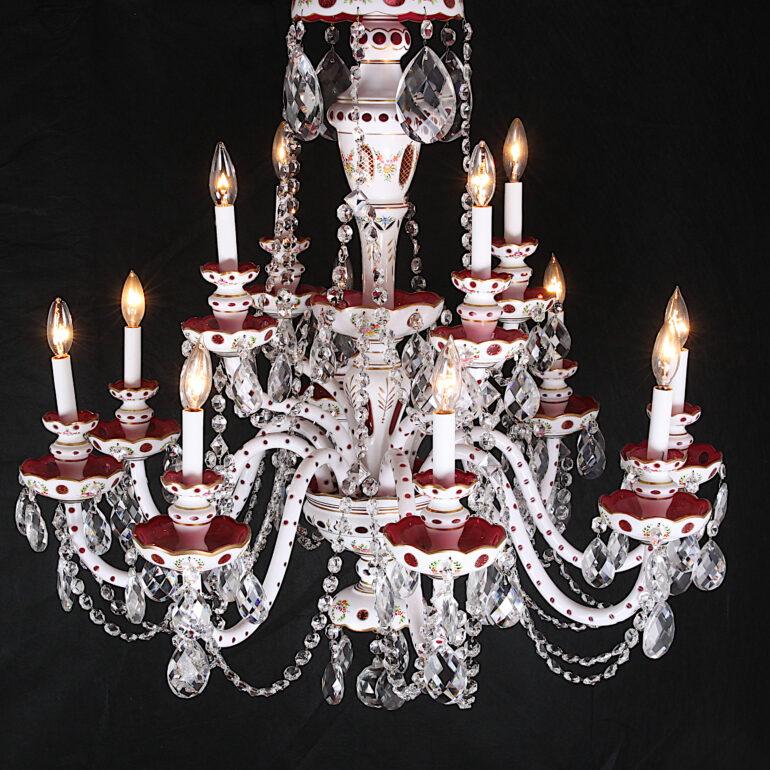 Czechoslovakian Bohemian Cameo Glass Twelve-Arm Chrystal Chandelier In Good Condition In Vancouver, British Columbia