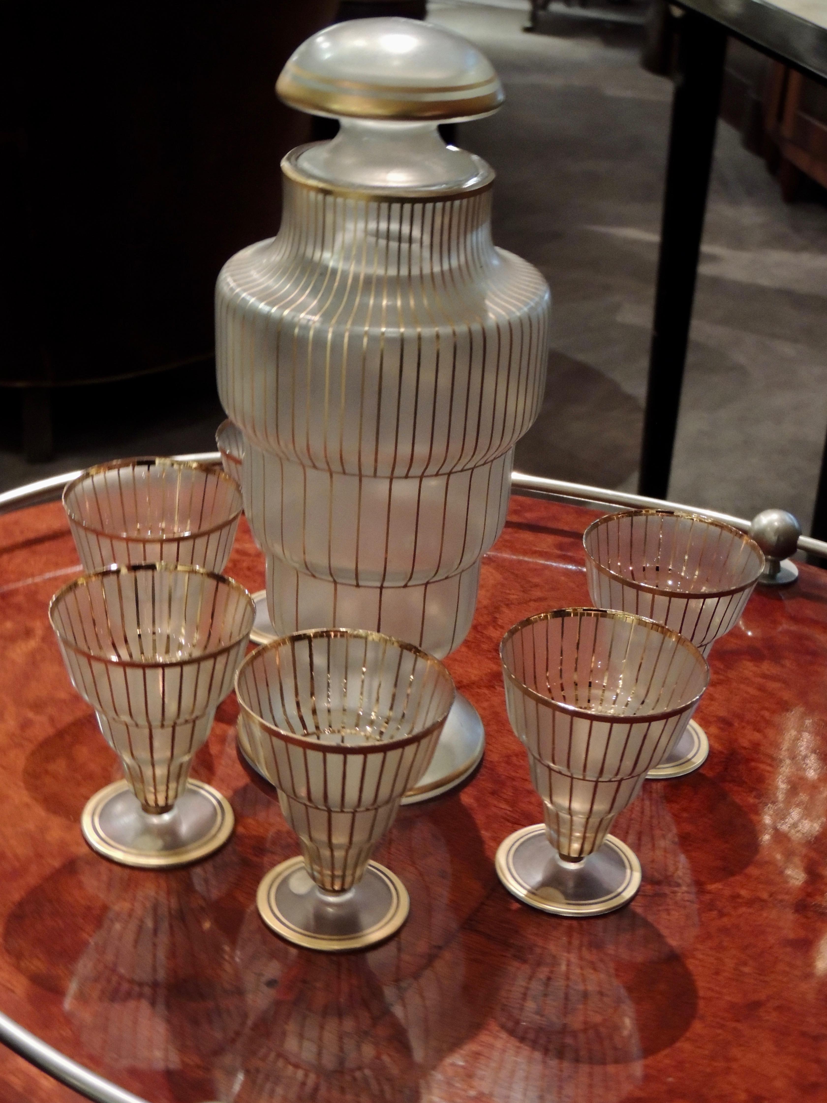Early 20th Century Czechoslovakian Crystal Decanter Set and Glasses from 1920s For Sale