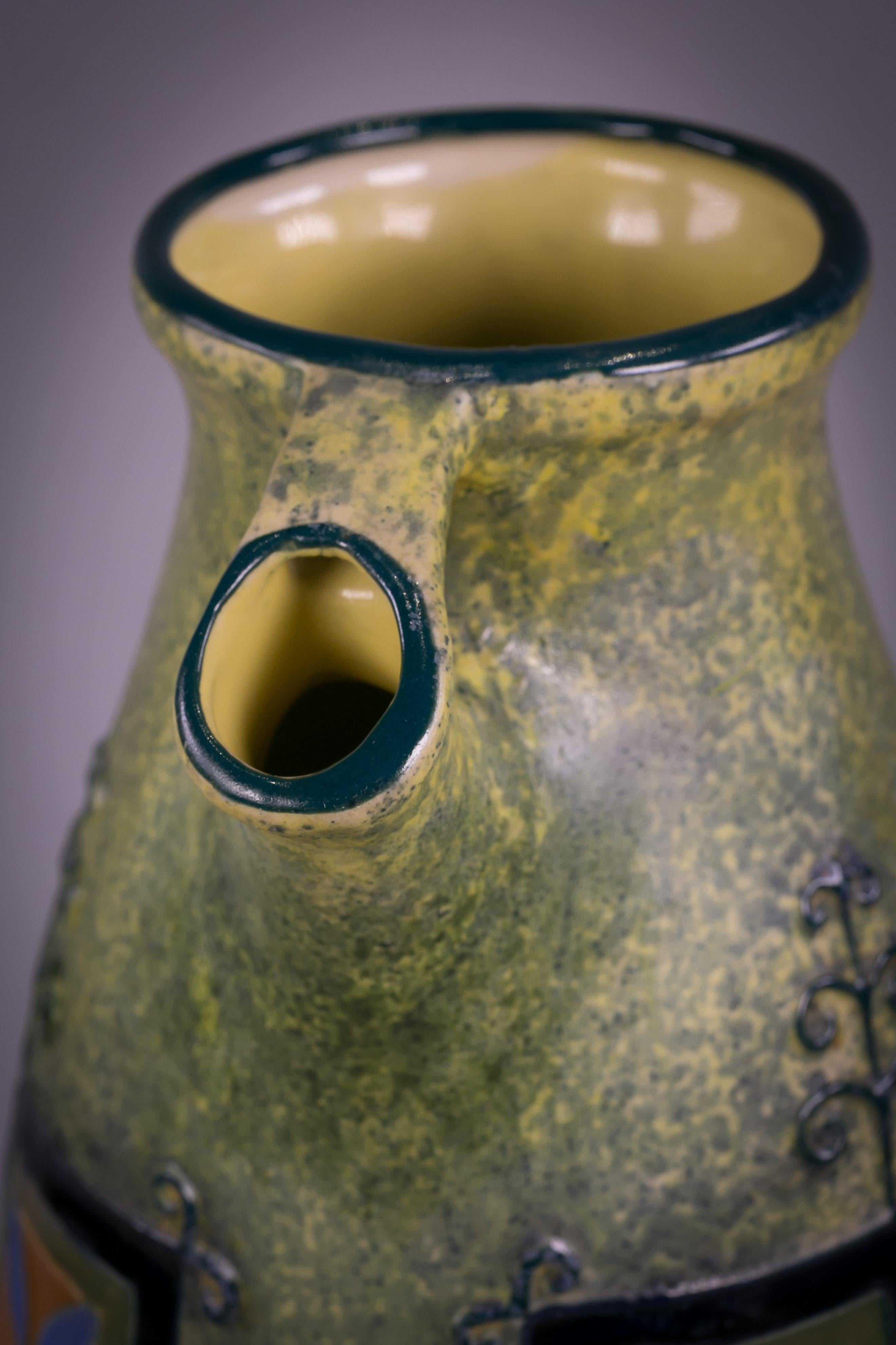 Czechoslovakian glazed earthenware pitcher, Amphora, circa 1925.