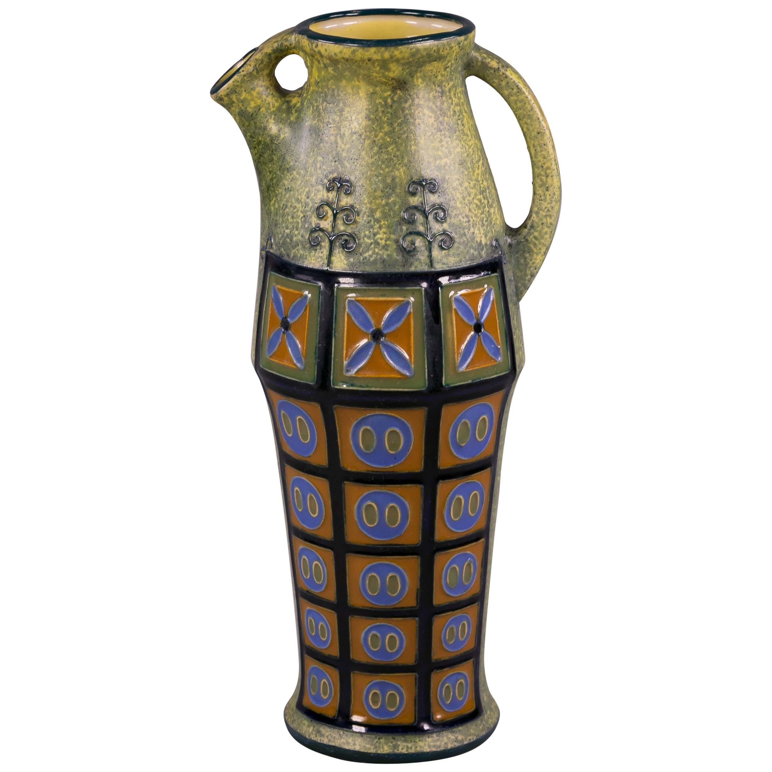 Czechoslovakian Glazed Earthenware Pitcher, Amphora, circa 1925