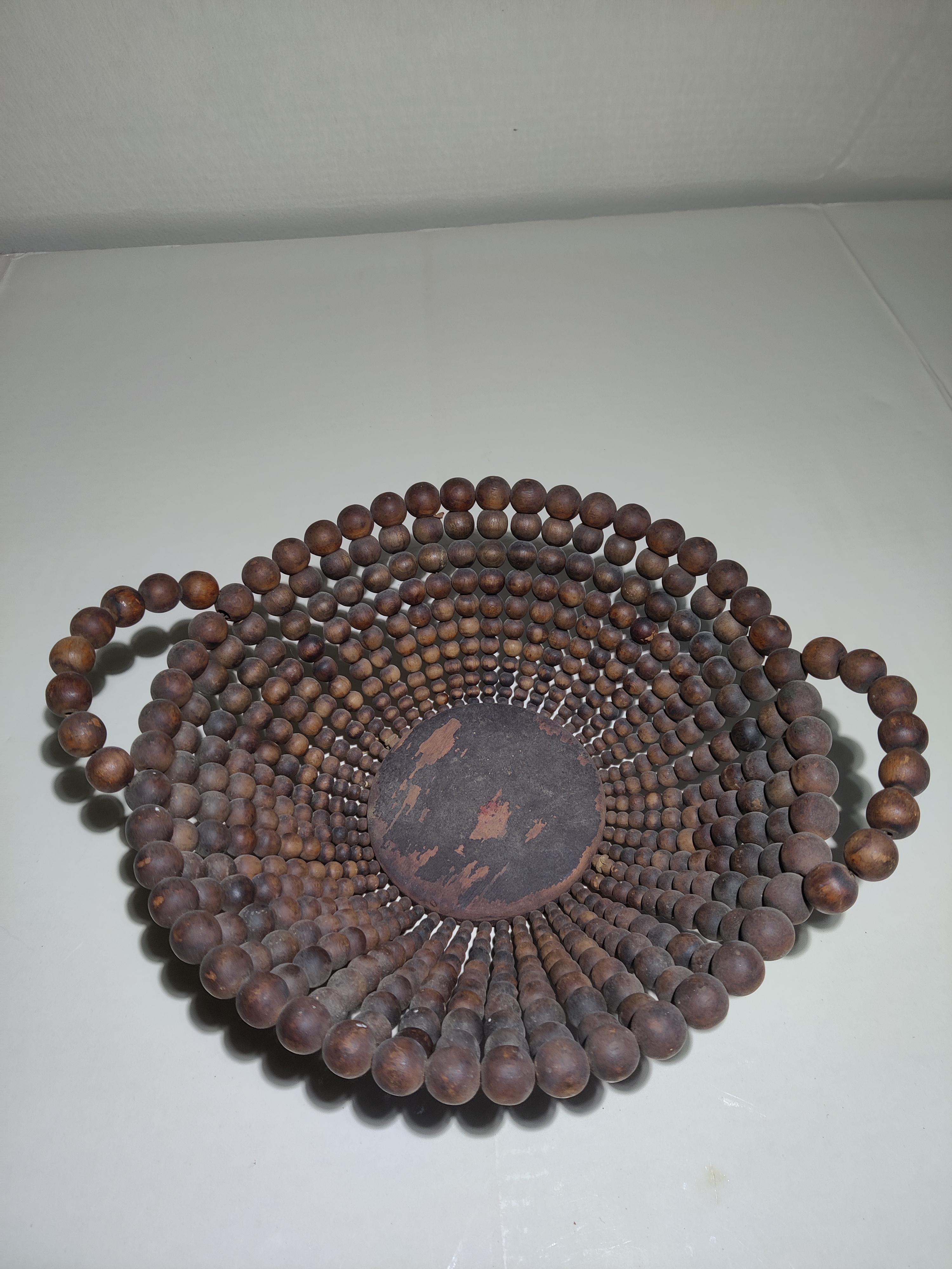 20th Century Czechoslovakian stamped Rustic Wooden Bead Bowl  For Sale