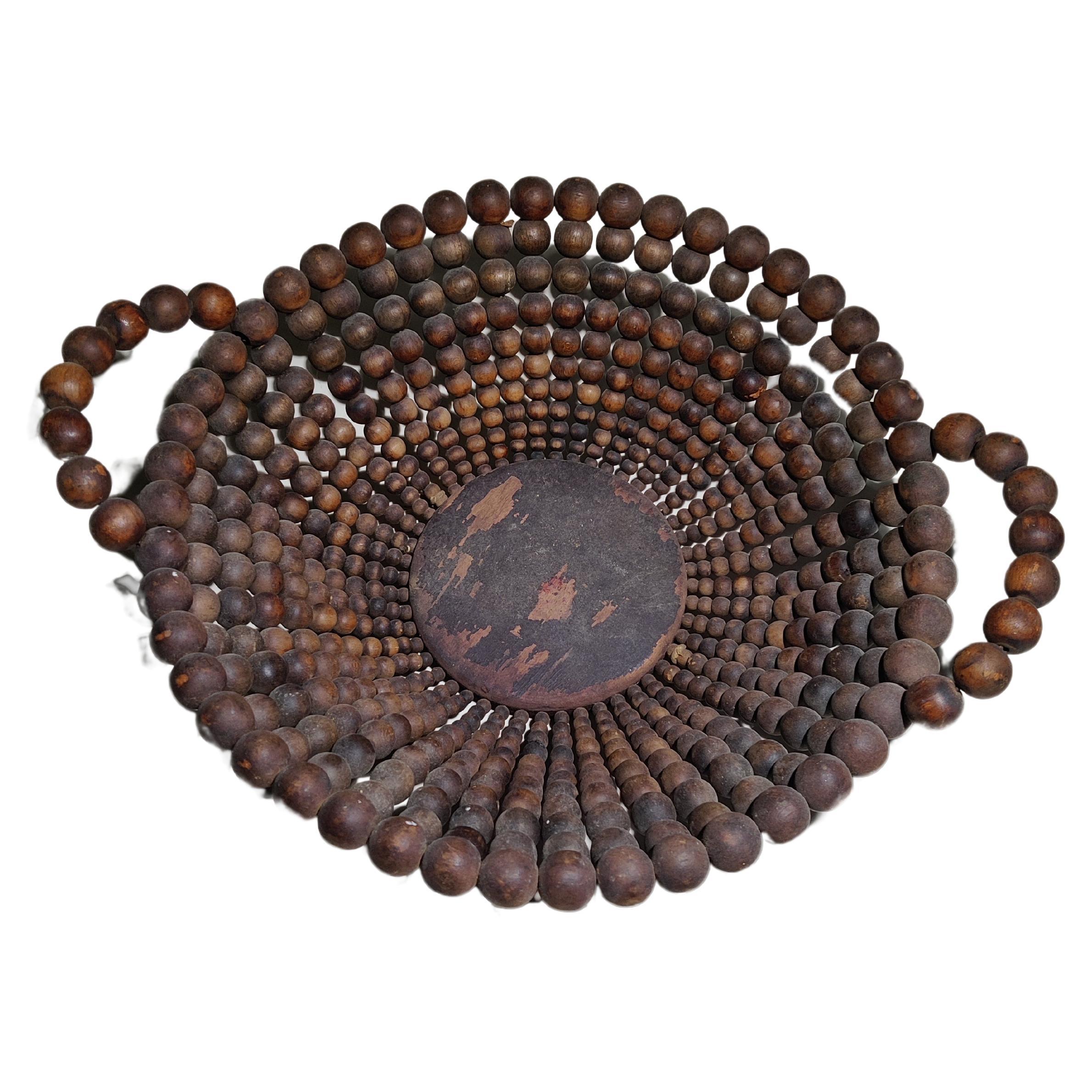 Czechoslovakian stamped Rustic Wooden Bead Bowl  For Sale