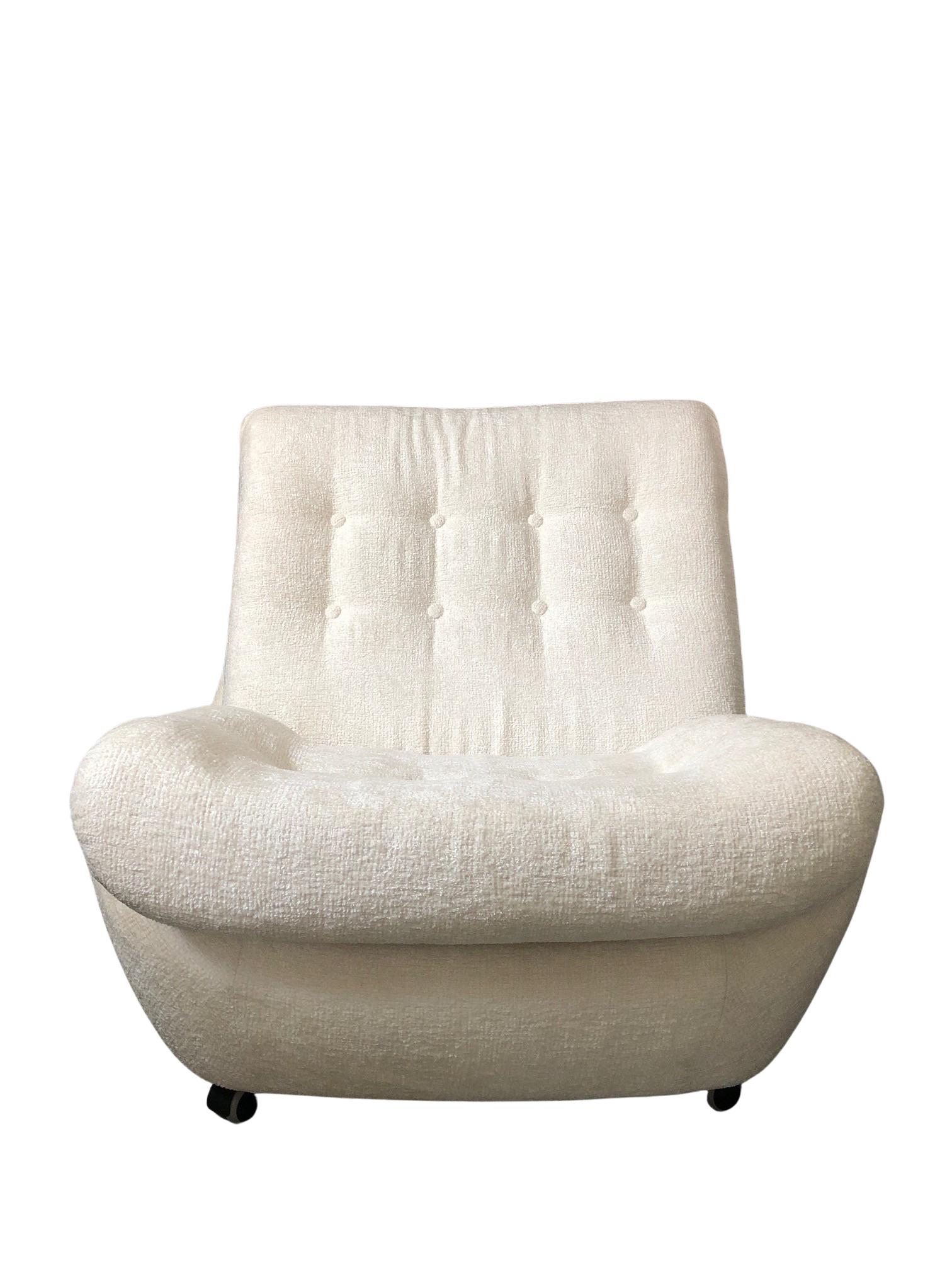 Mid-Century Modern Czechoslovakian White Boucle Big Atlantis Armchair, 1960s