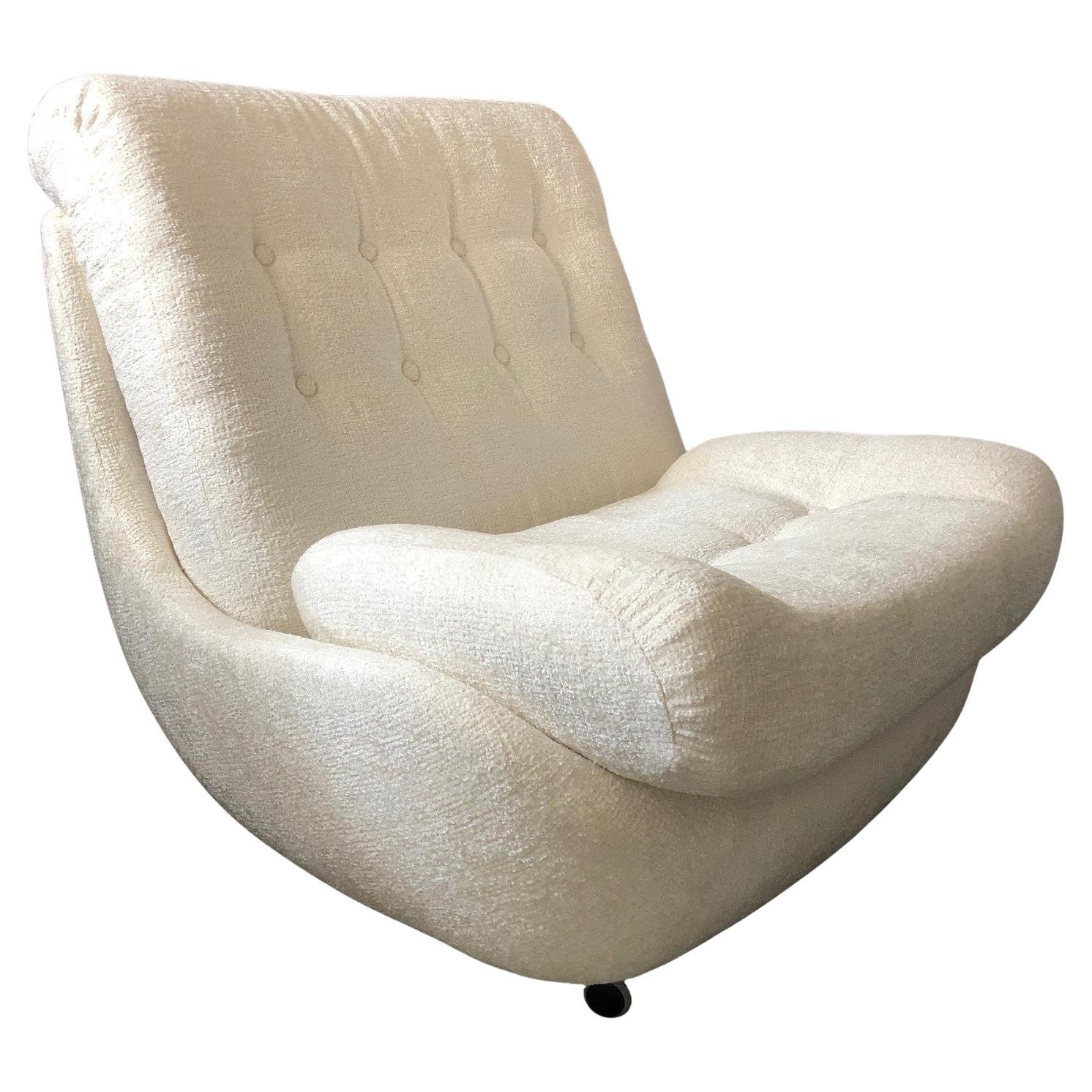 Czechoslovakian White Boucle Big Atlantis Armchair, 1960s