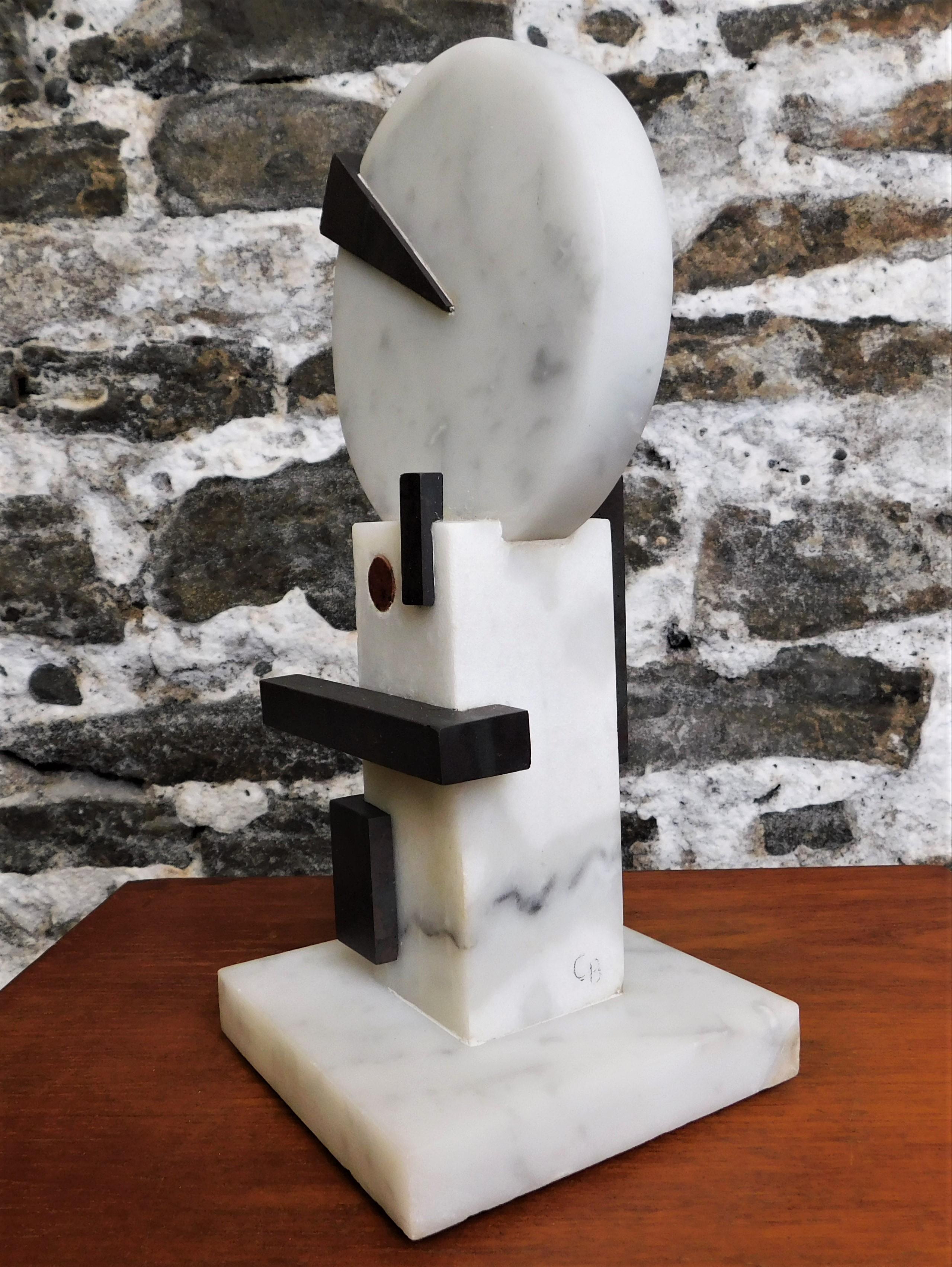 Hand-Crafted Czeslaw Budny Modern Abstract Constructivist Marble Sculpture Base Signed For Sale