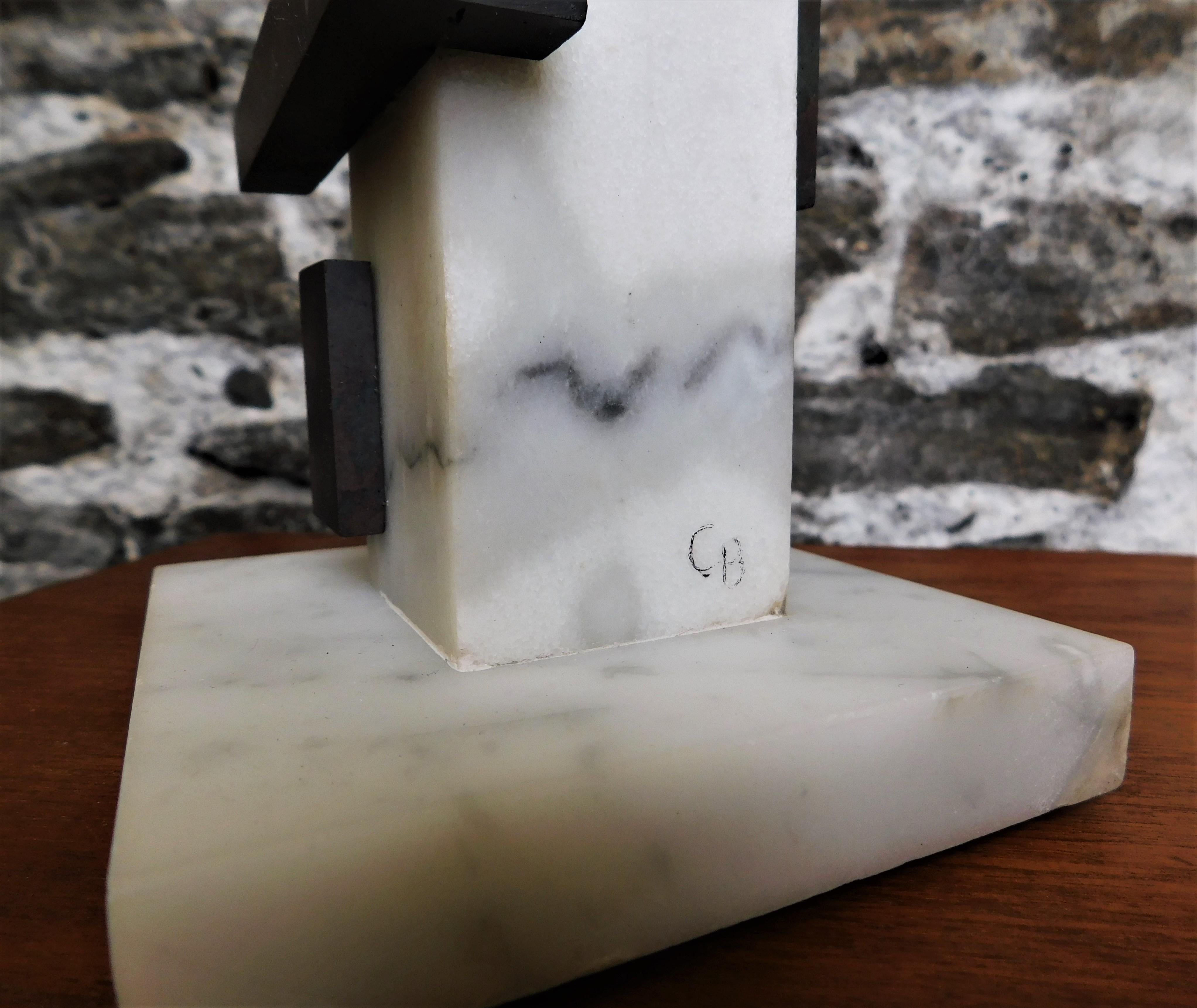 Czeslaw Budny Modern Abstract Constructivist Marble Sculpture Base Signed In Excellent Condition For Sale In Hamilton, Ontario