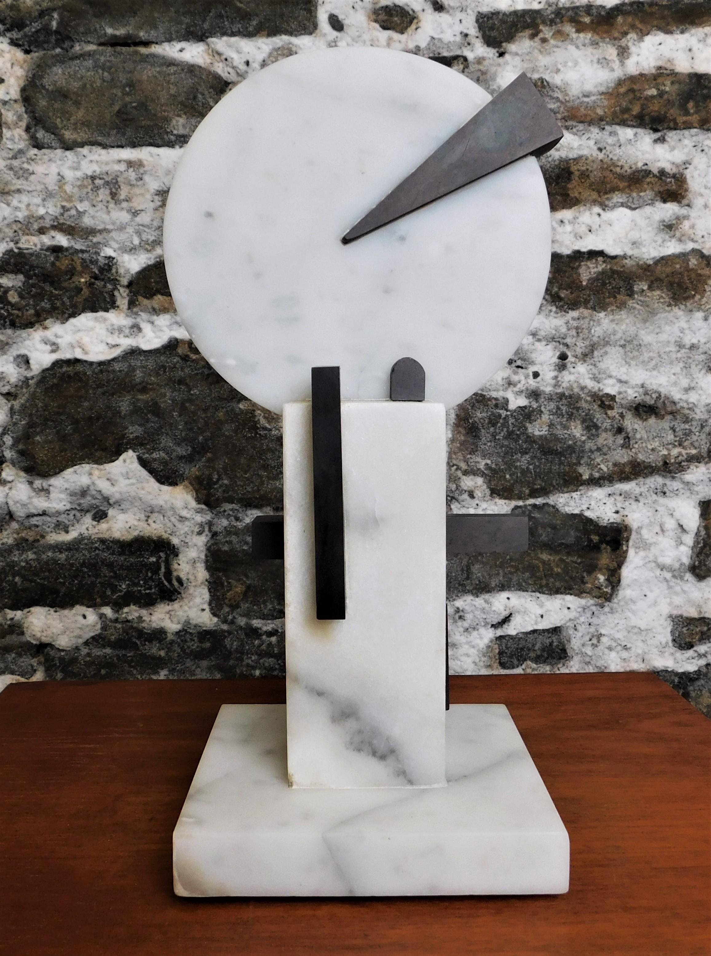 Contemporary Czeslaw Budny Modern Abstract Constructivist Marble Sculpture Base Signed For Sale