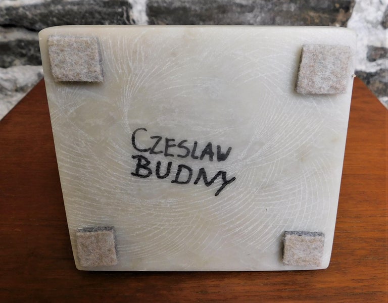 Czeslaw Budny Signed Modern Abstract Constructivist Marble Sculpture Base For Sale 2