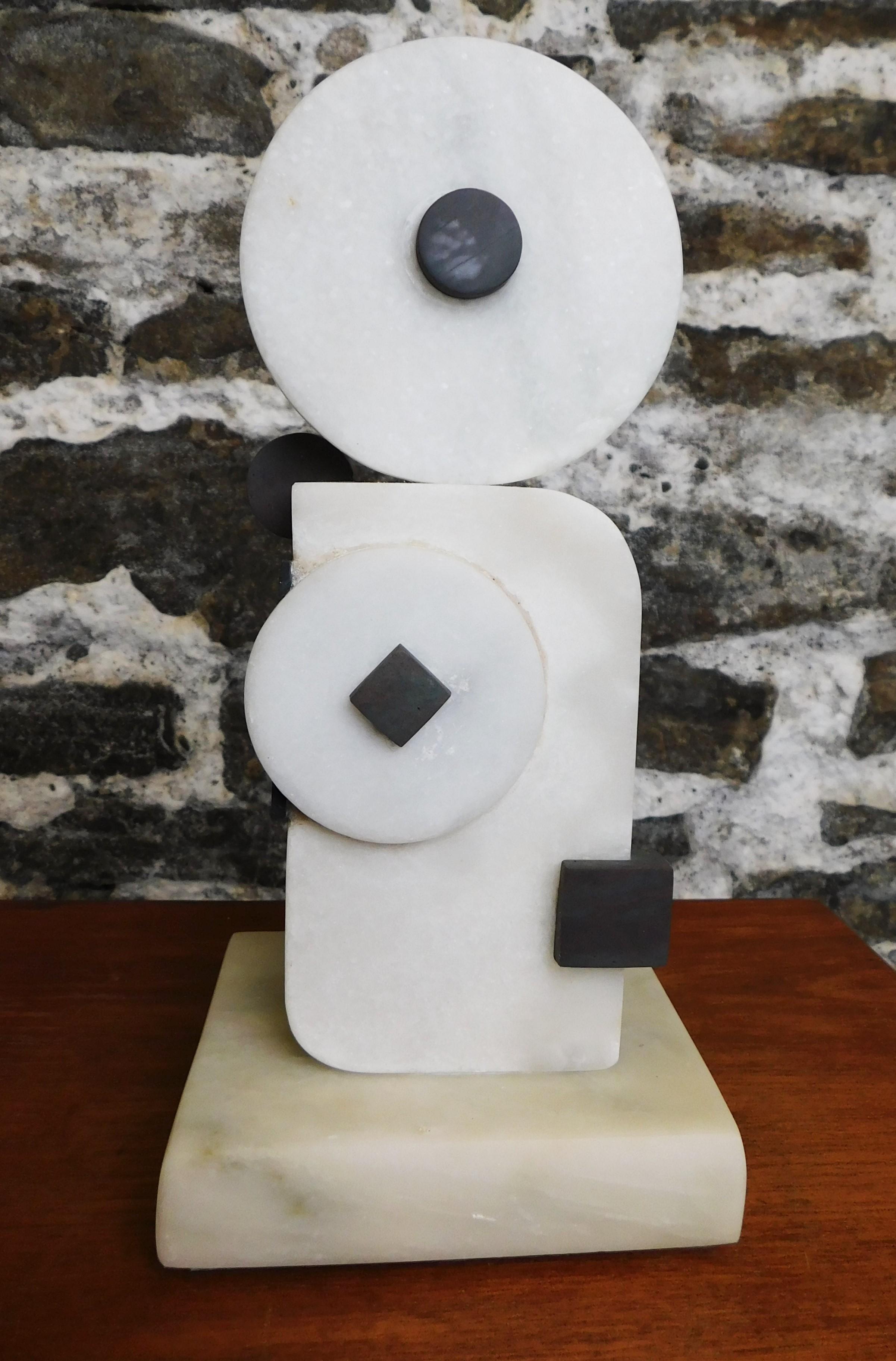 Mid-Century Modern Czeslaw Budny Signed Modern Abstract Constructivist Marble Sculpture Base For Sale