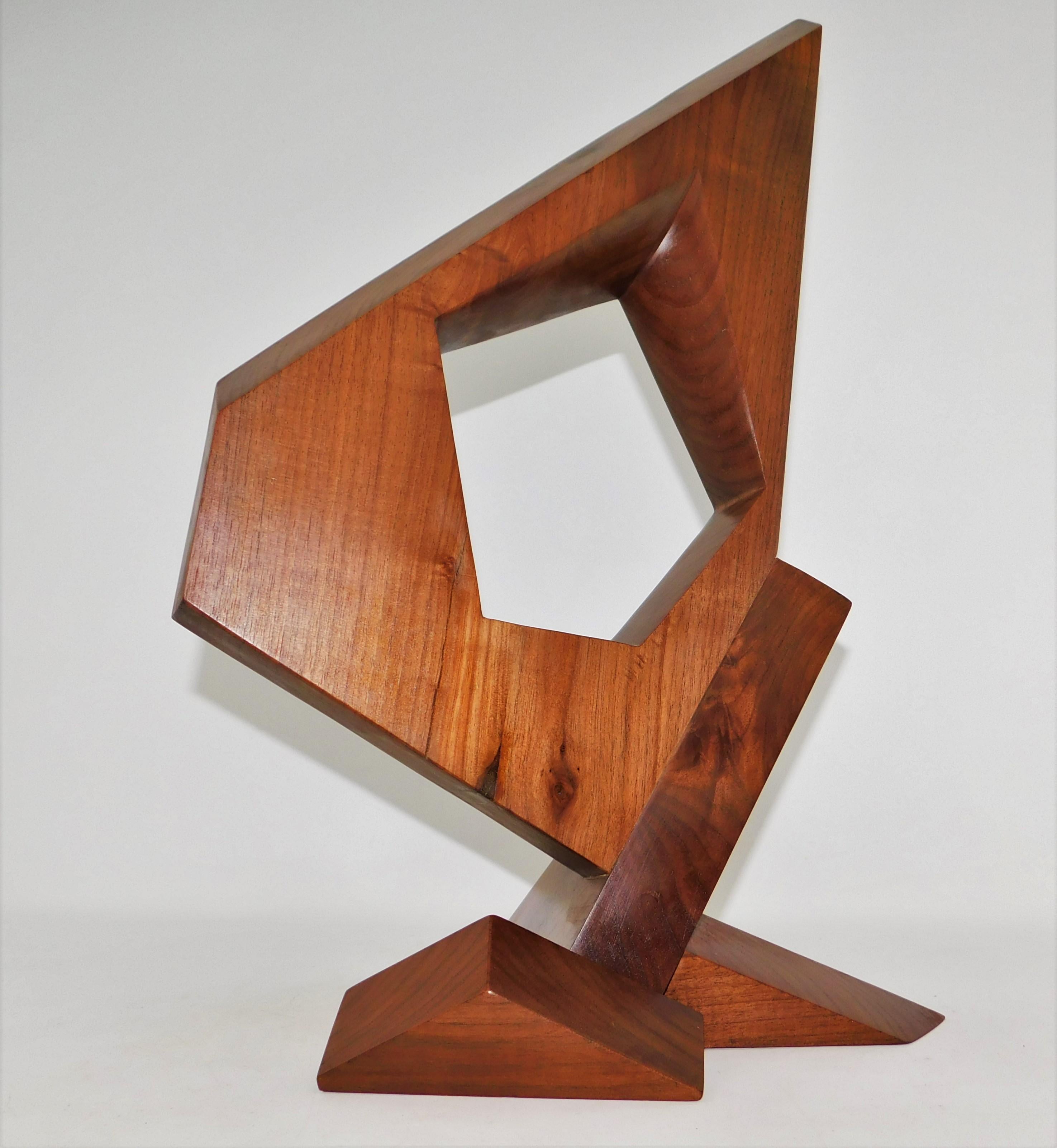 Mid-Century Modern Czeslaw Budny Large Modern Abstract Constructivist Walnut Wood Sculpture Signed