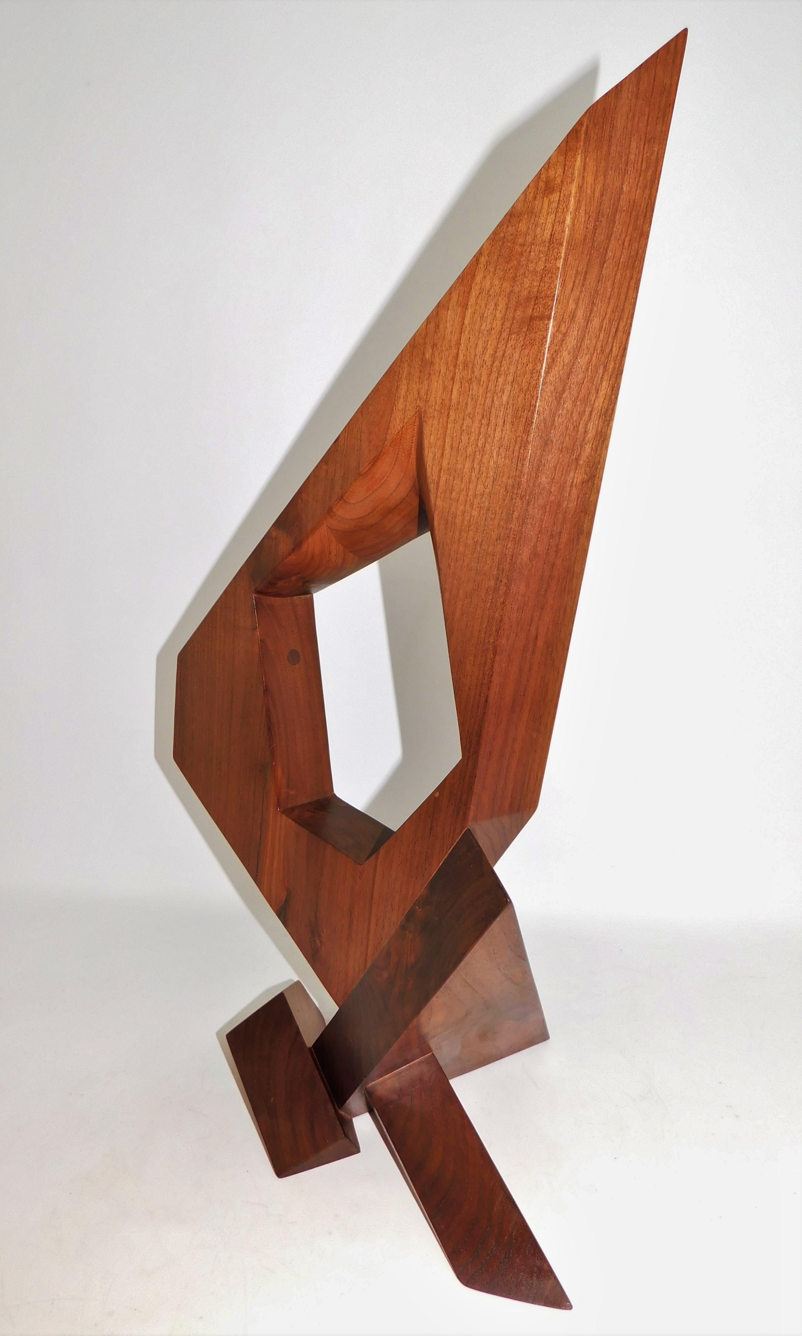 Canadian Czeslaw Budny Large Modern Abstract Constructivist Walnut Wood Sculpture Signed