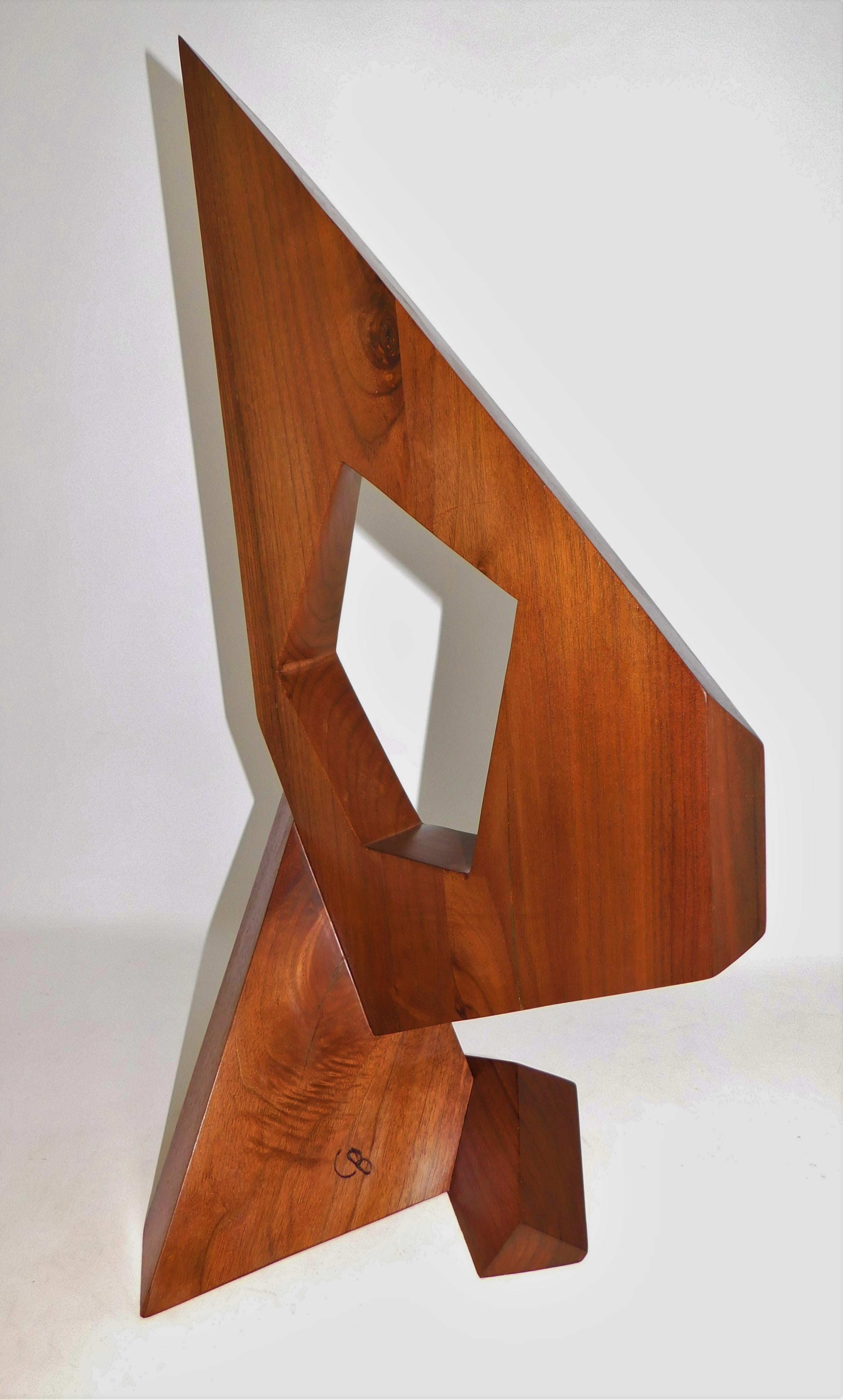 Hand-Crafted Czeslaw Budny Large Modern Abstract Constructivist Walnut Wood Sculpture Signed