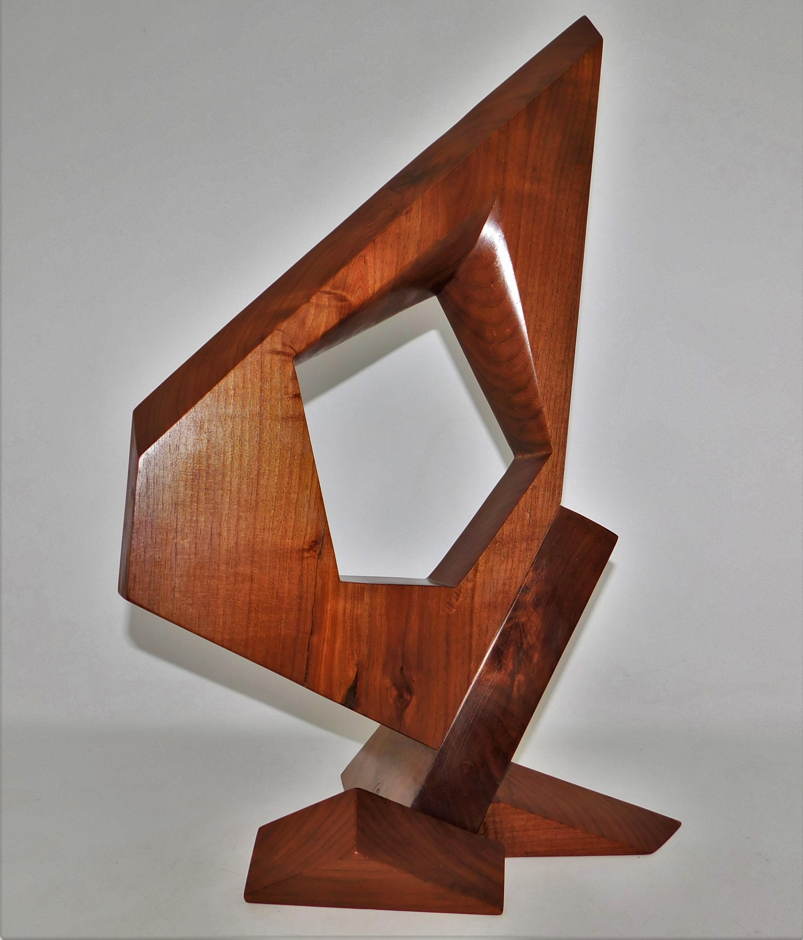 Czeslaw Budny Large Modern Abstract Constructivist Walnut Wood Sculpture Signed In Excellent Condition In Hamilton, Ontario