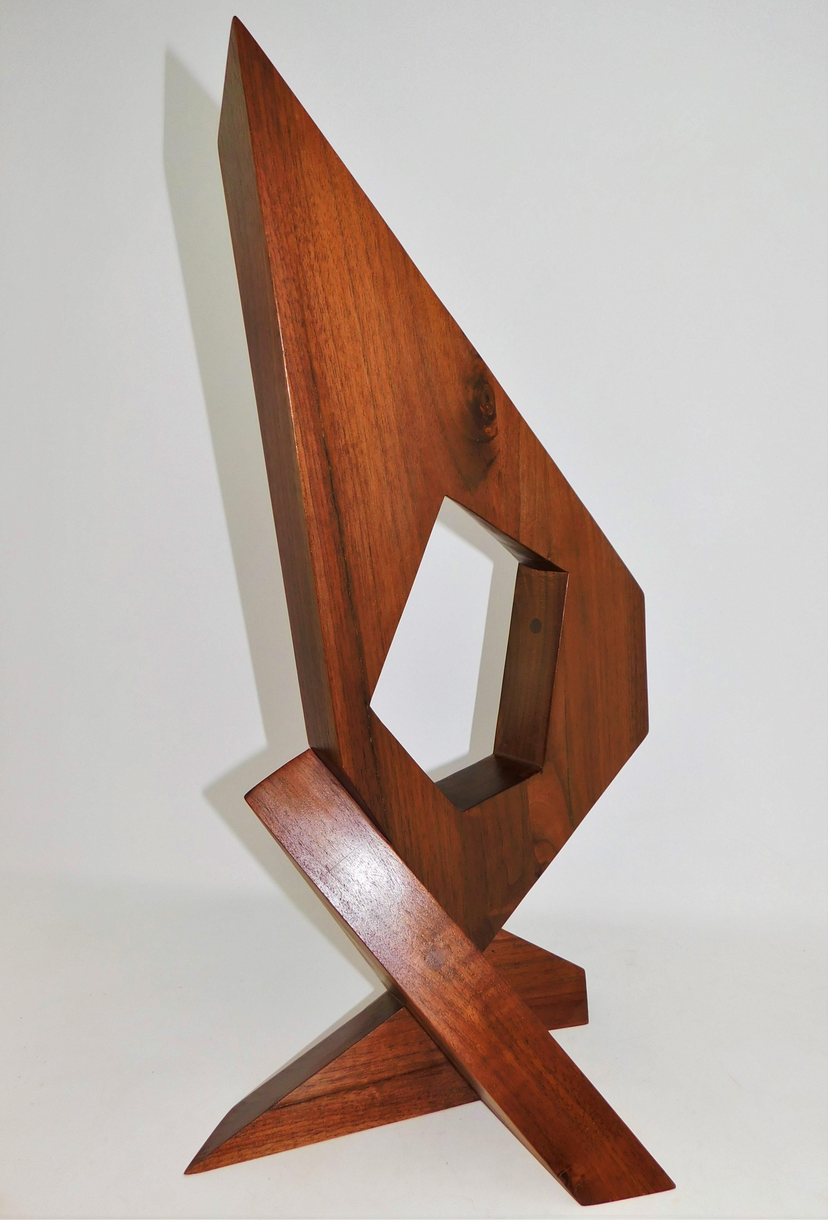 Contemporary Czeslaw Budny Large Modern Abstract Constructivist Walnut Wood Sculpture Signed