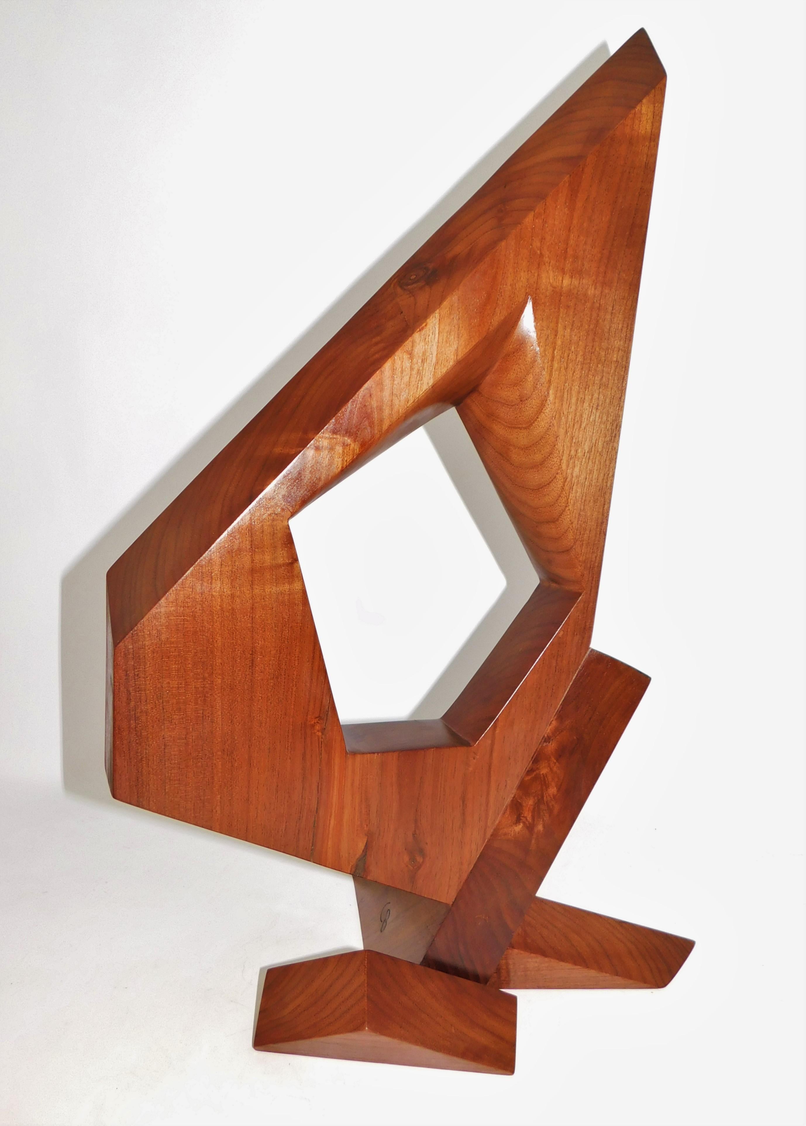 Czeslaw Budny Large Modern Abstract Constructivist Walnut Wood Sculpture Signed 1
