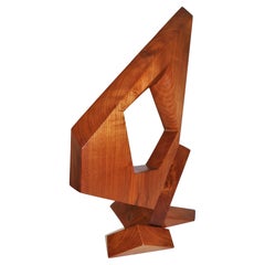 Czeslaw Budny Large Modern Abstract Constructivist Walnut Wood Sculpture Signed