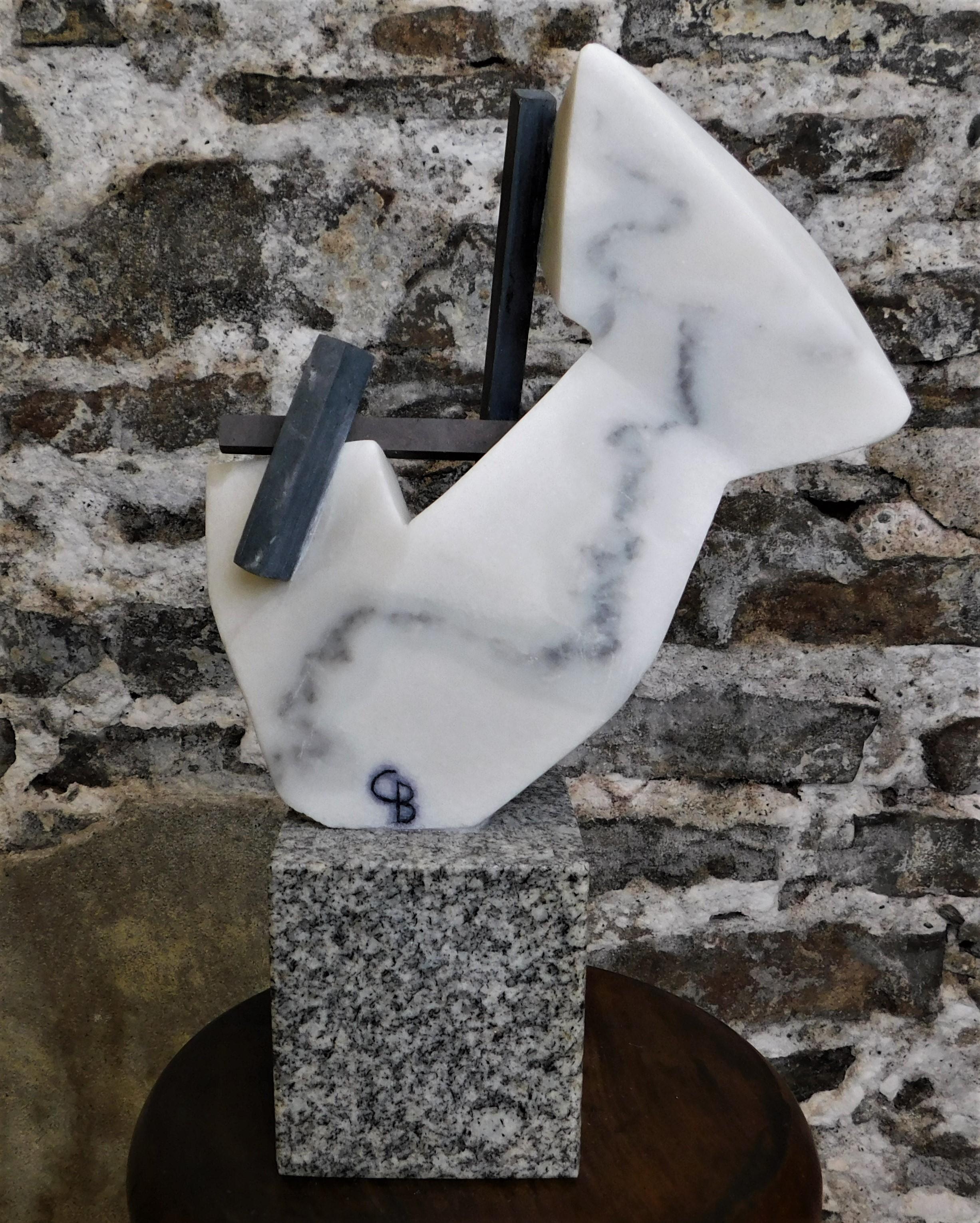 Contemporary Czeslaw Budny Modern Abstract Constructivist Marble Sculpture Stone Base Signed For Sale