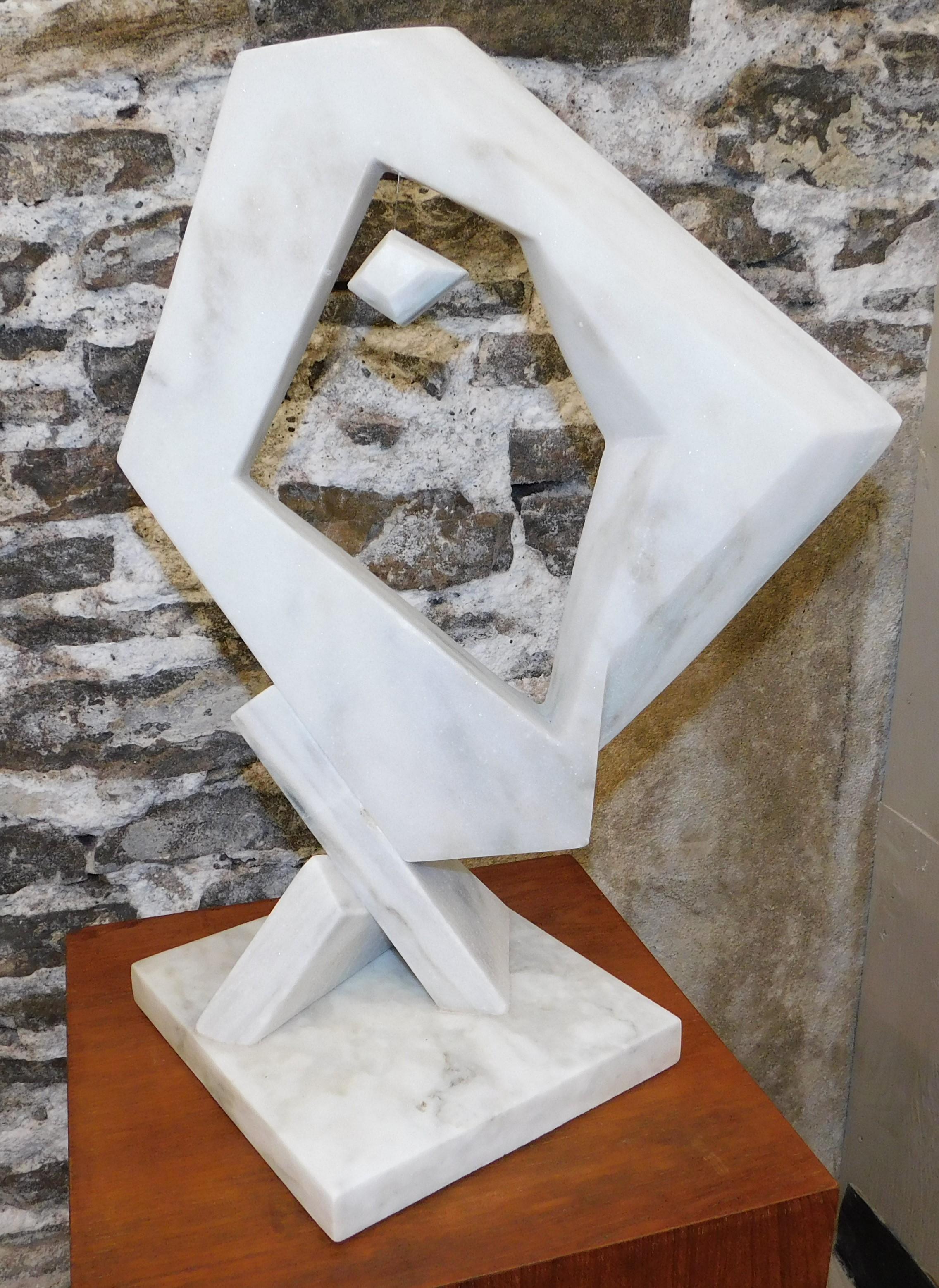 Canadian Czeslaw Budny Modern Abstract Constructivist Styled Marble Sculpture on Base