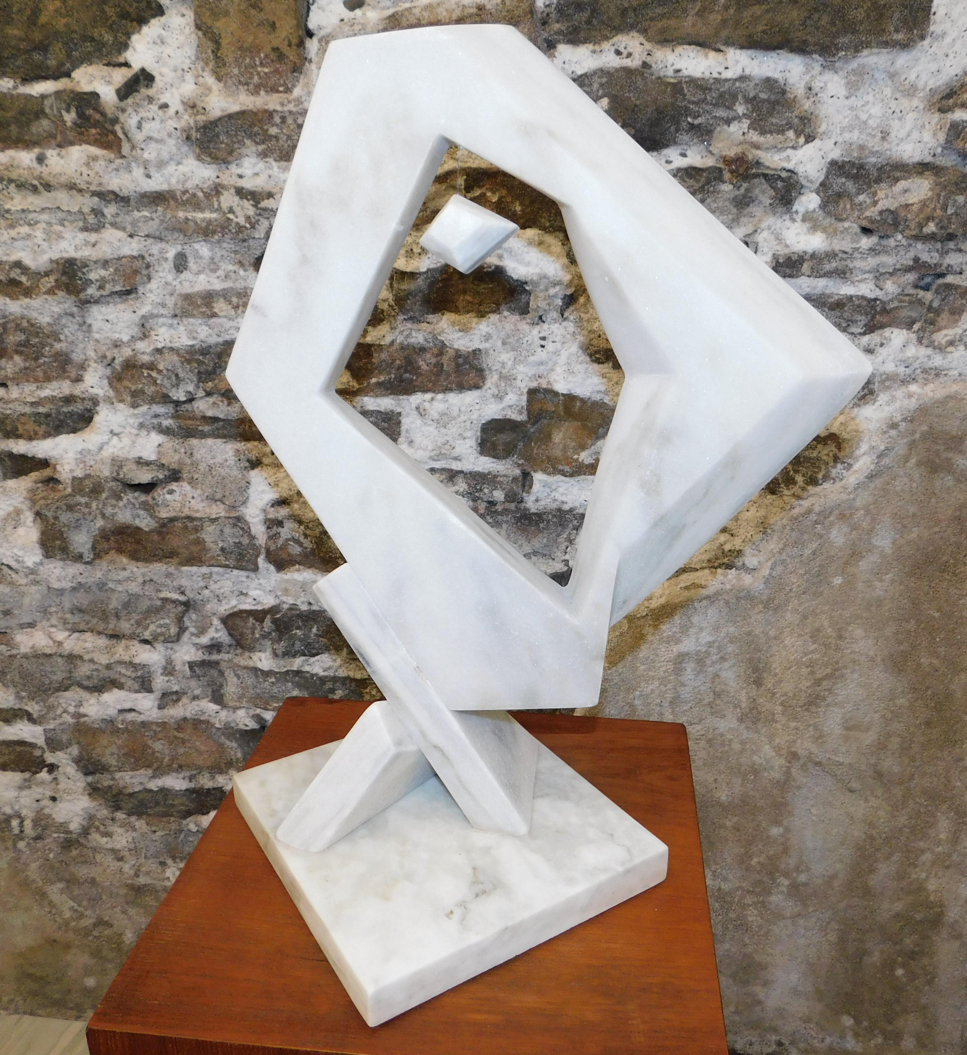 Hand-Crafted Czeslaw Budny Modern Abstract Constructivist Styled Marble Sculpture on Base