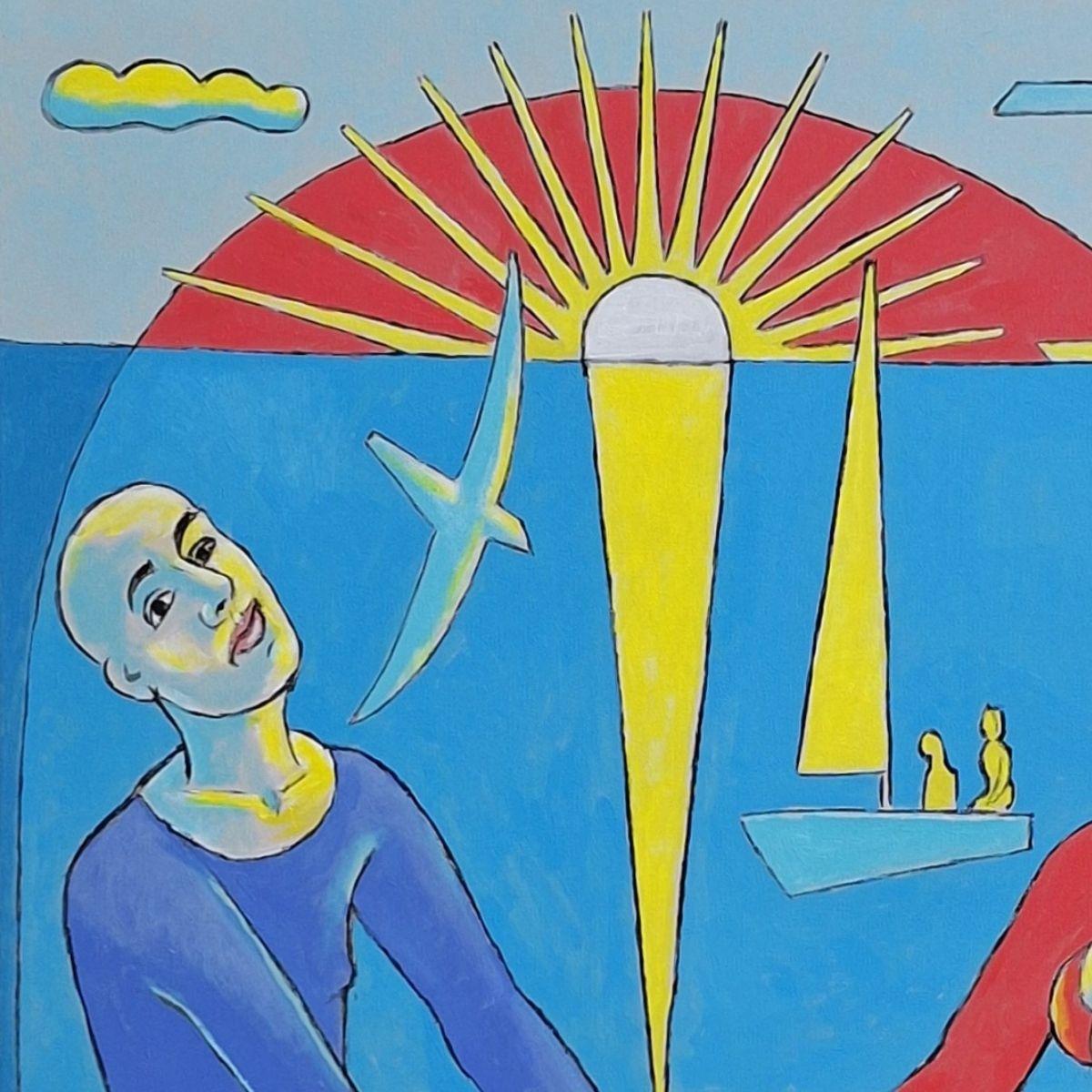 At Sunset - Figurative Acrylic Painting, Colorful, Polish Art im Angebot 1