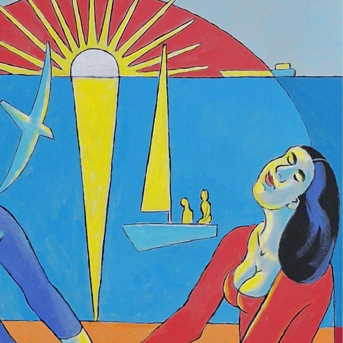 At Sunset - Figurative Acrylic Painting, Colorful, Polish Art im Angebot 3