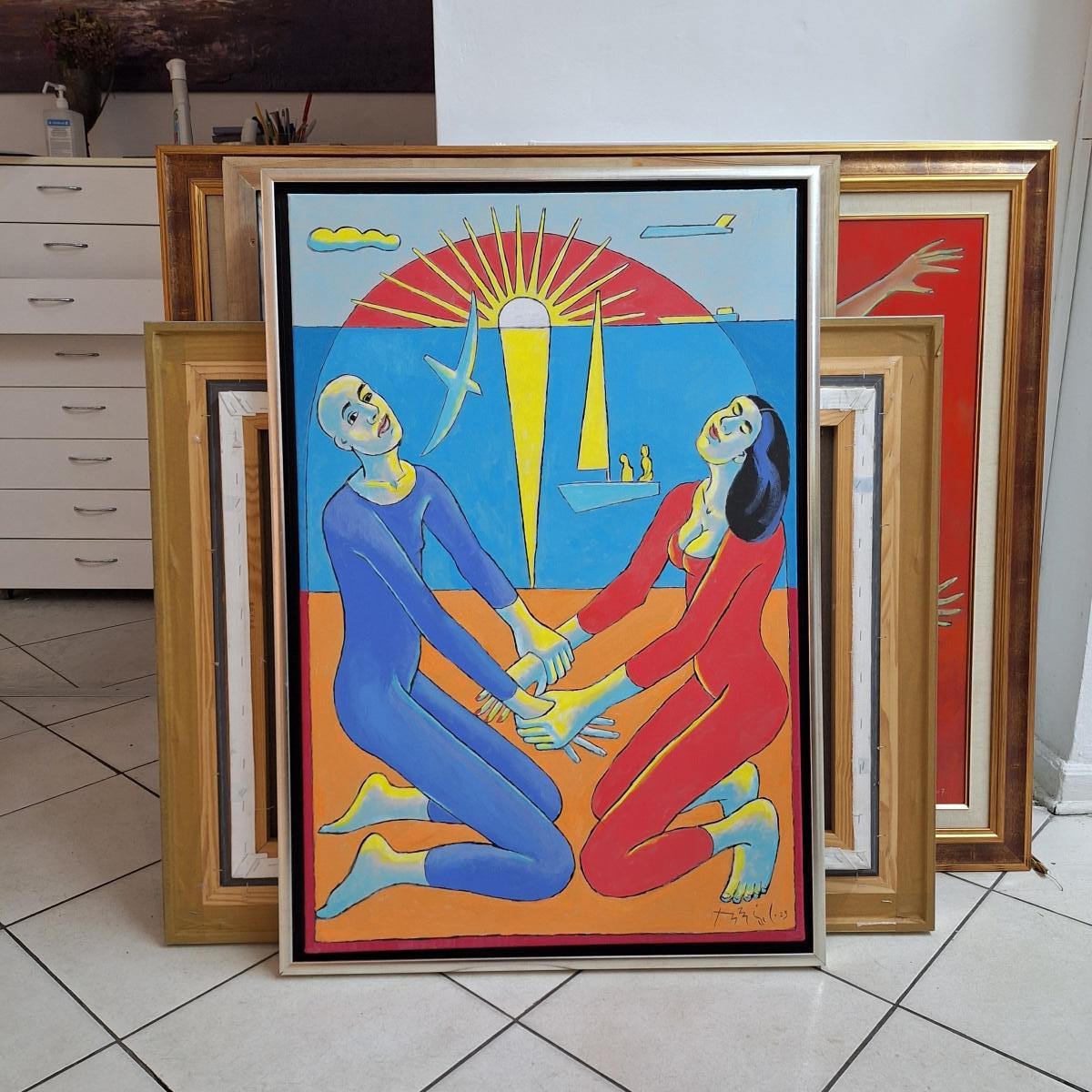 At Sunset - Figurative Acrylic Painting, Colorful, Polish Art im Angebot 5