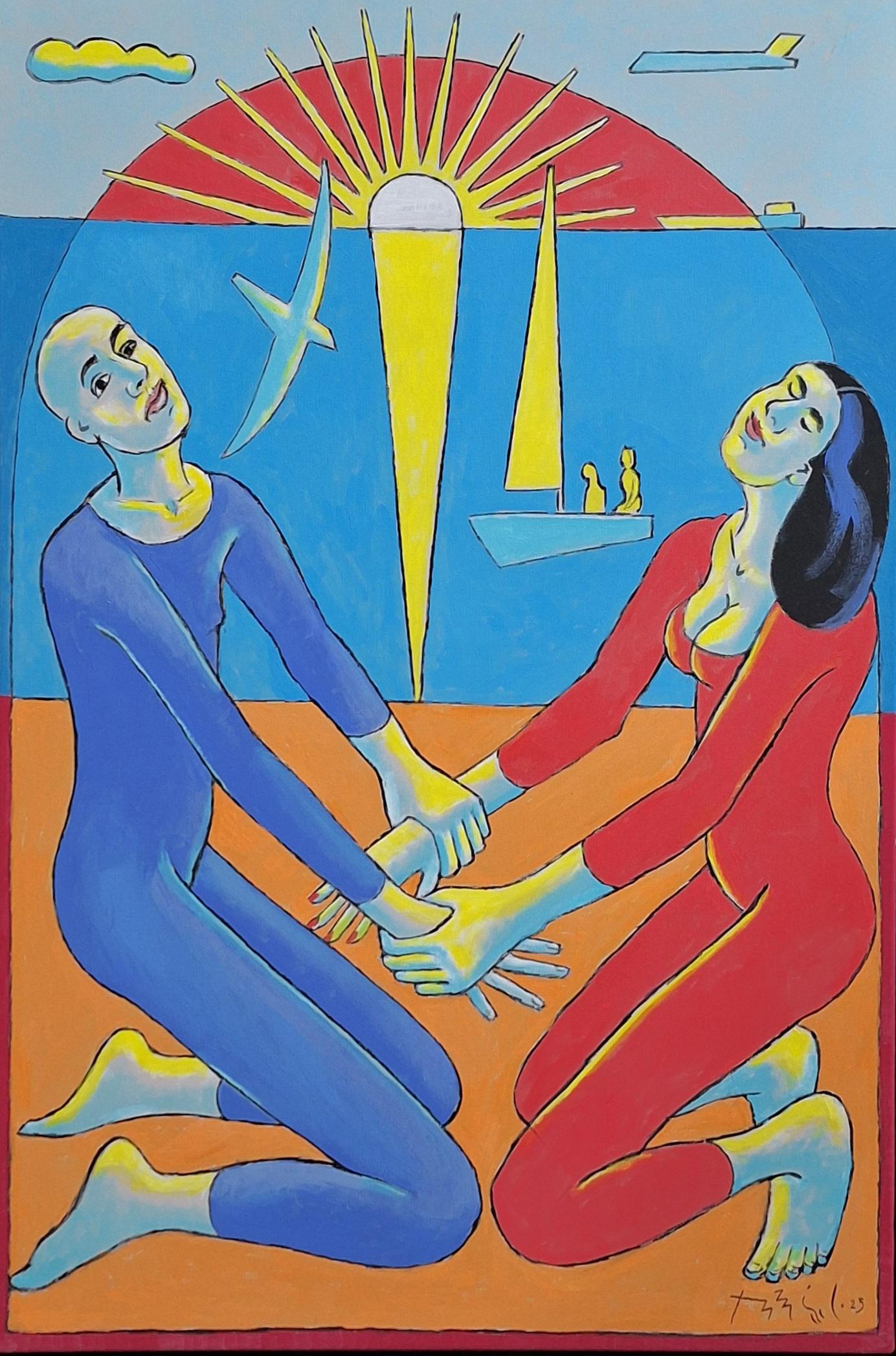 At Sunset - Figurative Acrylic Painting, Colorful, Polish Art