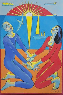 At Sunset - Figurative Acrylic Painting, Colorful, Polish Art