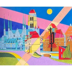 Czeslaw Tumielewicz - Gdańsk-view from Oławianka - Landscape Acrylic Painting, Colorful, Polish Art Gdańsk-view from Oławianka - Landscape Acrylic Painting, Colorful, Polish Art