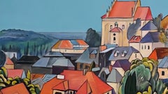 Ala delta sobre Kazimierz - Pintura acrílica figurativa, Colorido, Arte polaco