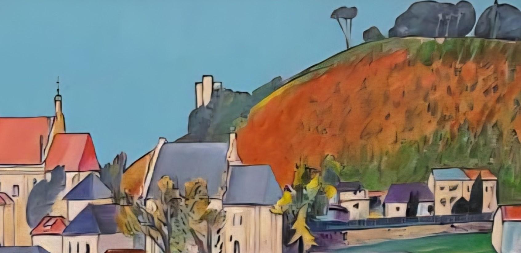 Hang glider over Kazimierz - Figurative Acrylic Painting, Colorful, Polish Art For Sale 2