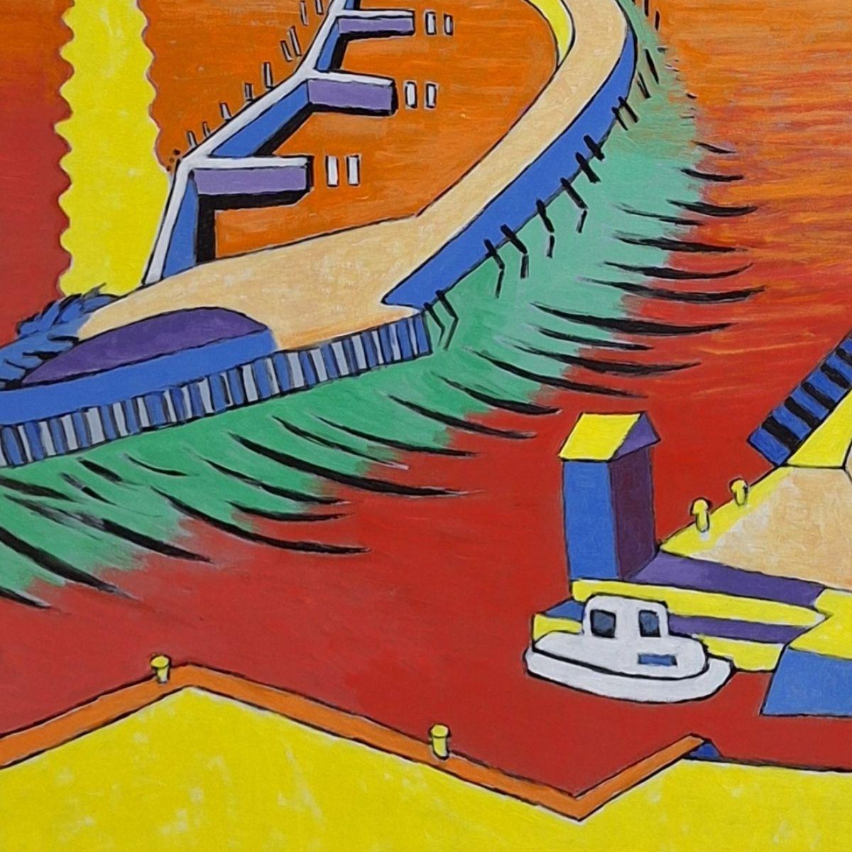 Hafen in Kołobrzeg - Landschaft Acrylmalerei, farbenfroh, polnische Kunst im Angebot 2