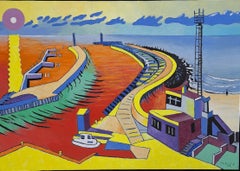 Harbor in Kołobrzeg - Landscape Acrylic Painting, Colorful, Polish Art