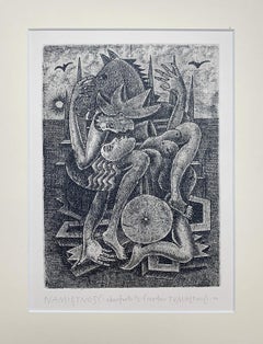 A passion - Figurative Etching Print Monochromatic Surreal Black & white