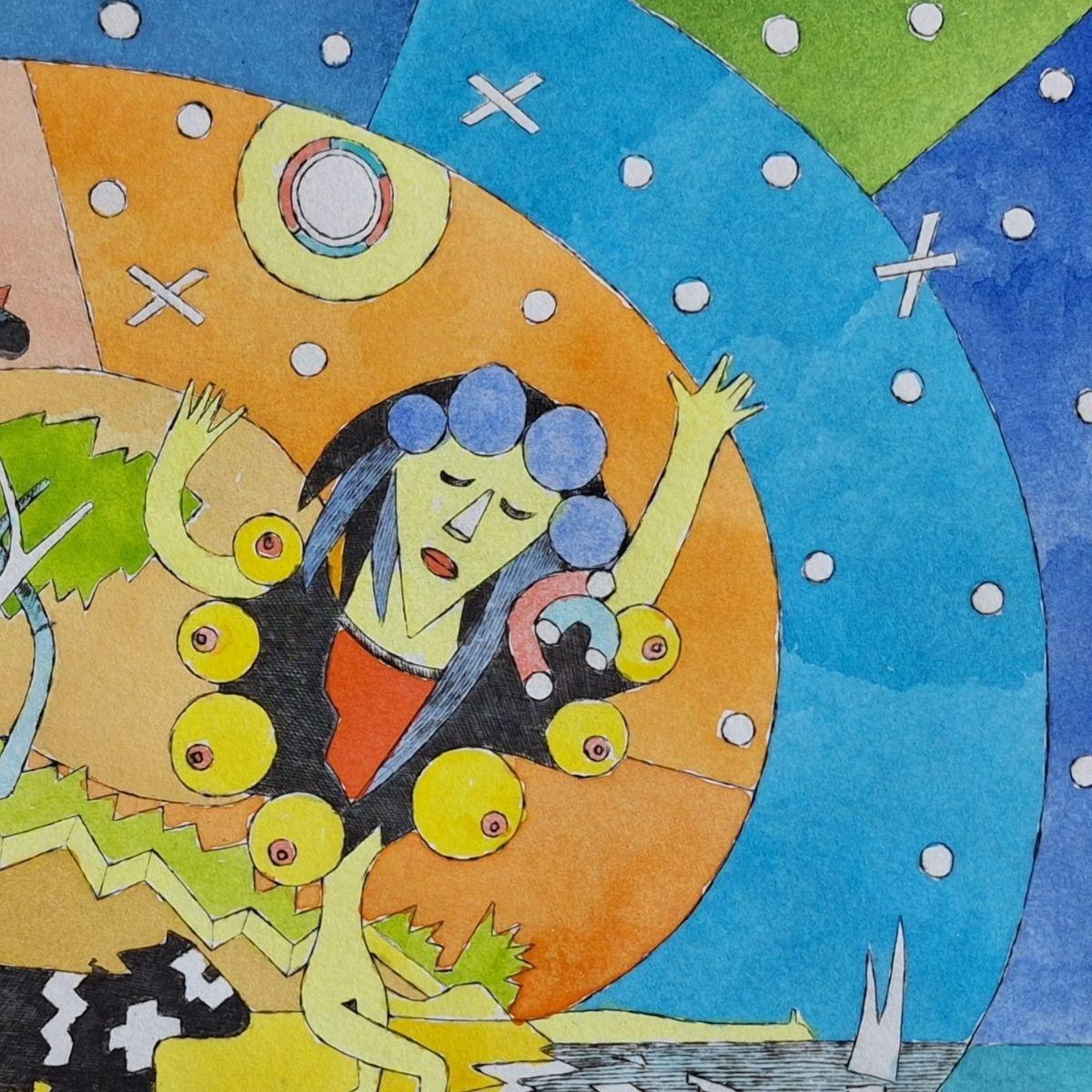 A walk with Bożena Wahl 1987 - Figurative Drypoint Print, Colorful, Polish Art For Sale 3