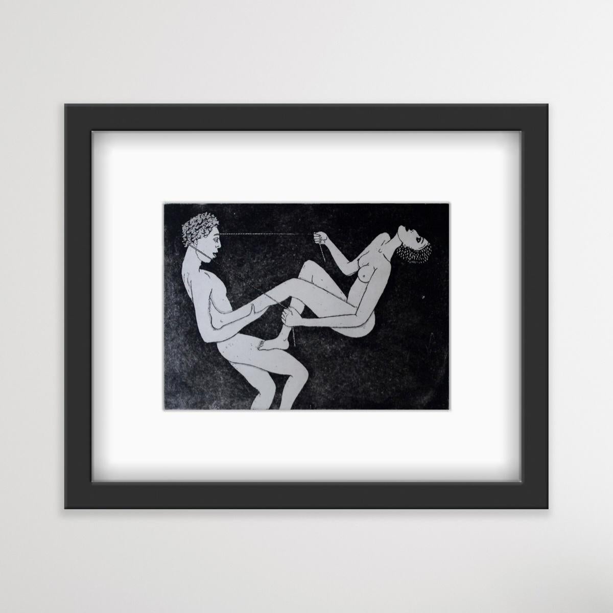 Climbing - XXI Century, Contemporary Figurative Etching Print, Nude - Black Figurative Print by Czeslaw Tumielewicz
