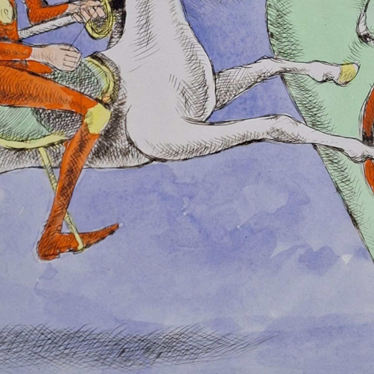 Don Quixote and apparition - Figurative Drypoint Print, Colorful, Polish Art For Sale 3