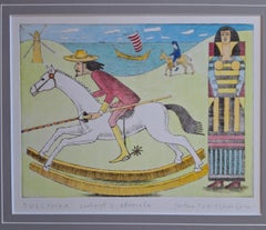 Dulcinea and Don Quixote - Figurative Drypoint Print, Colorful, Polish Art