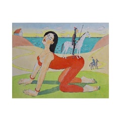 Dulcinea - Figurative Drypoint Print, Colorful, Polish Art