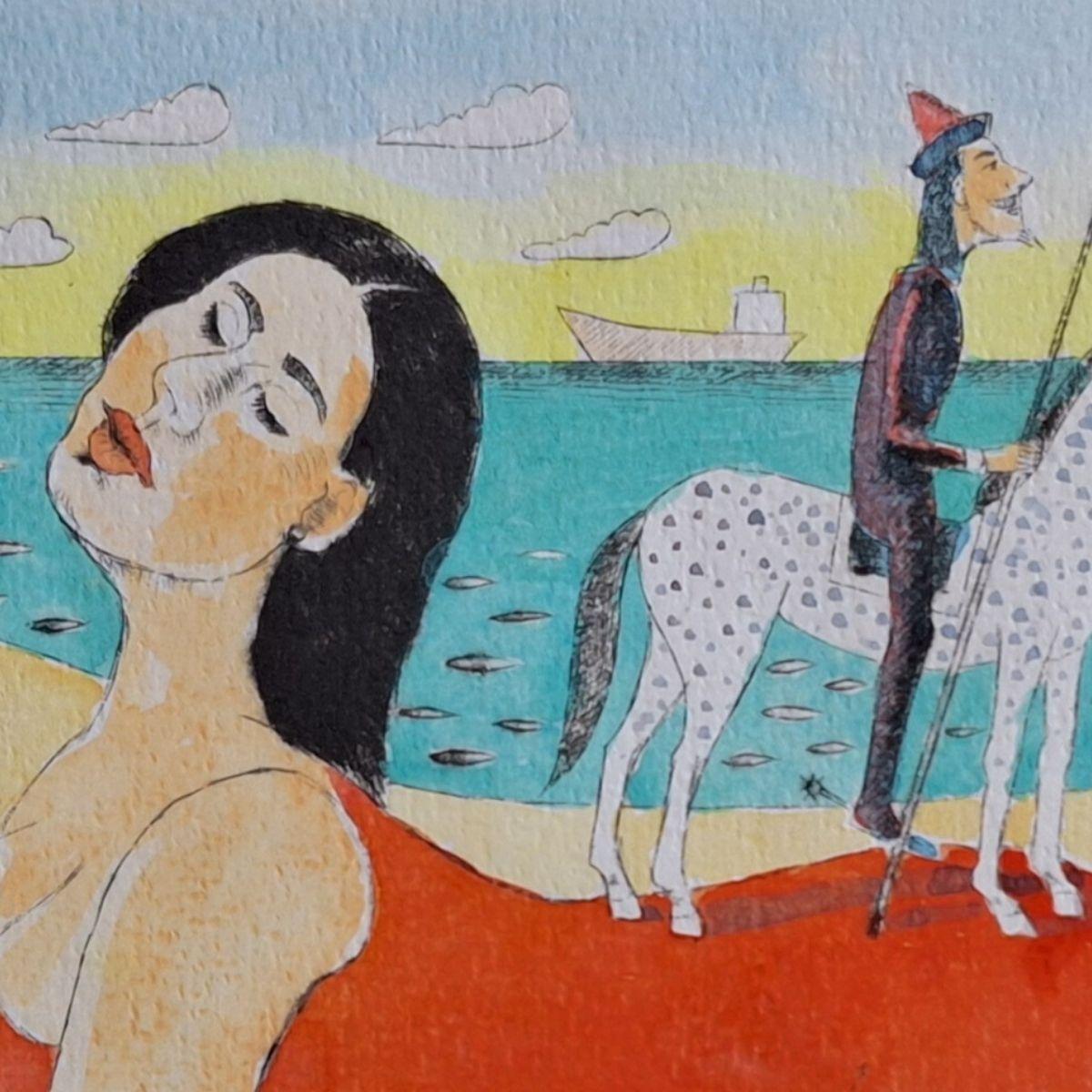 Dulcinea - Figurative Drypoint Print, Colorful, Polish Art For Sale 1