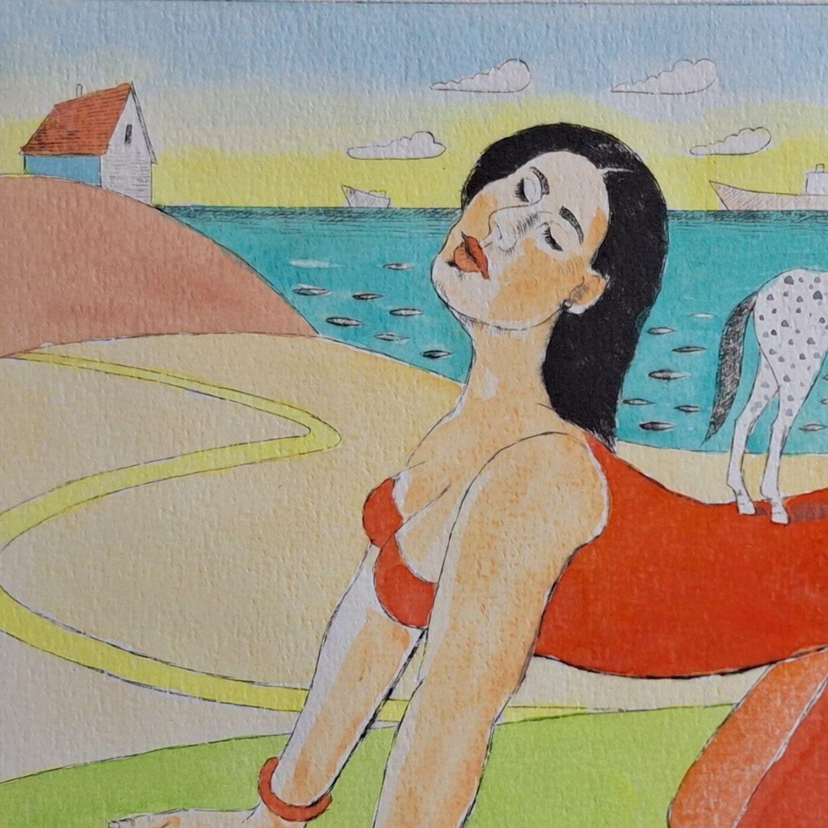 Dulcinea - Figurative Drypoint Print, Colorful, Polish Art For Sale 2