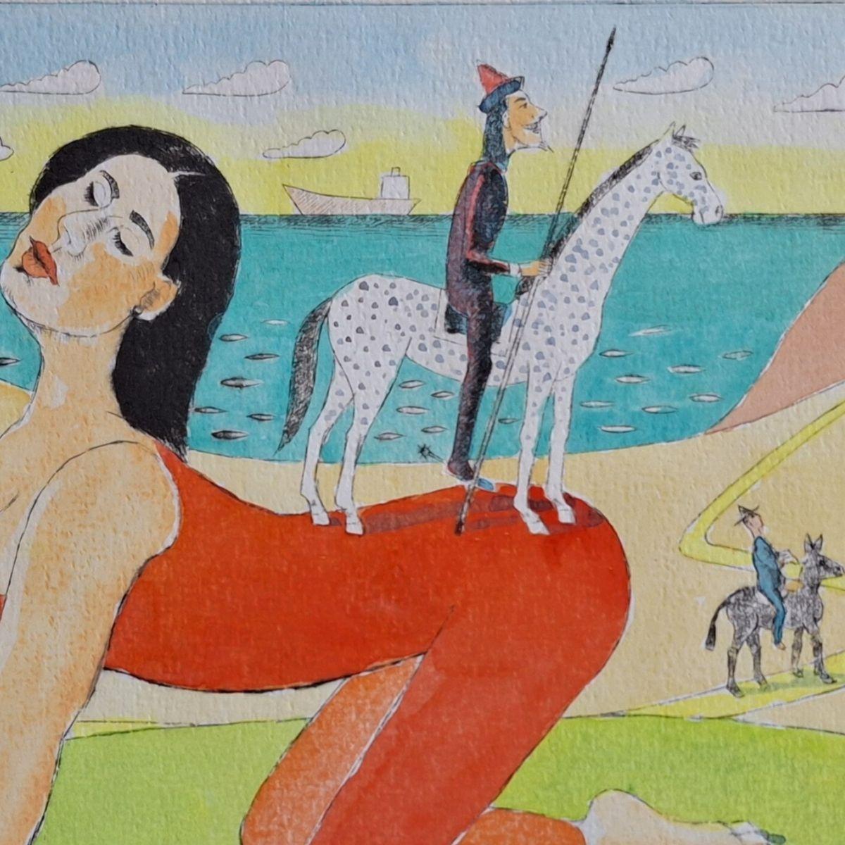 Dulcinea - Figurative Drypoint Print, Colorful, Polish Art For Sale 4