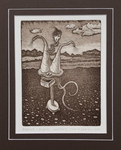 Furniture with a drawer - Figurative Etching Print Monochromatic Surreal
