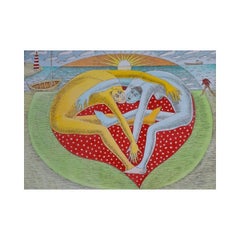 Great cordiality - Figurative Drypoint Print, Colorful, Polish Art