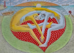 Great cordiality - Figurative Drypoint Print, Colorful, Polish Art