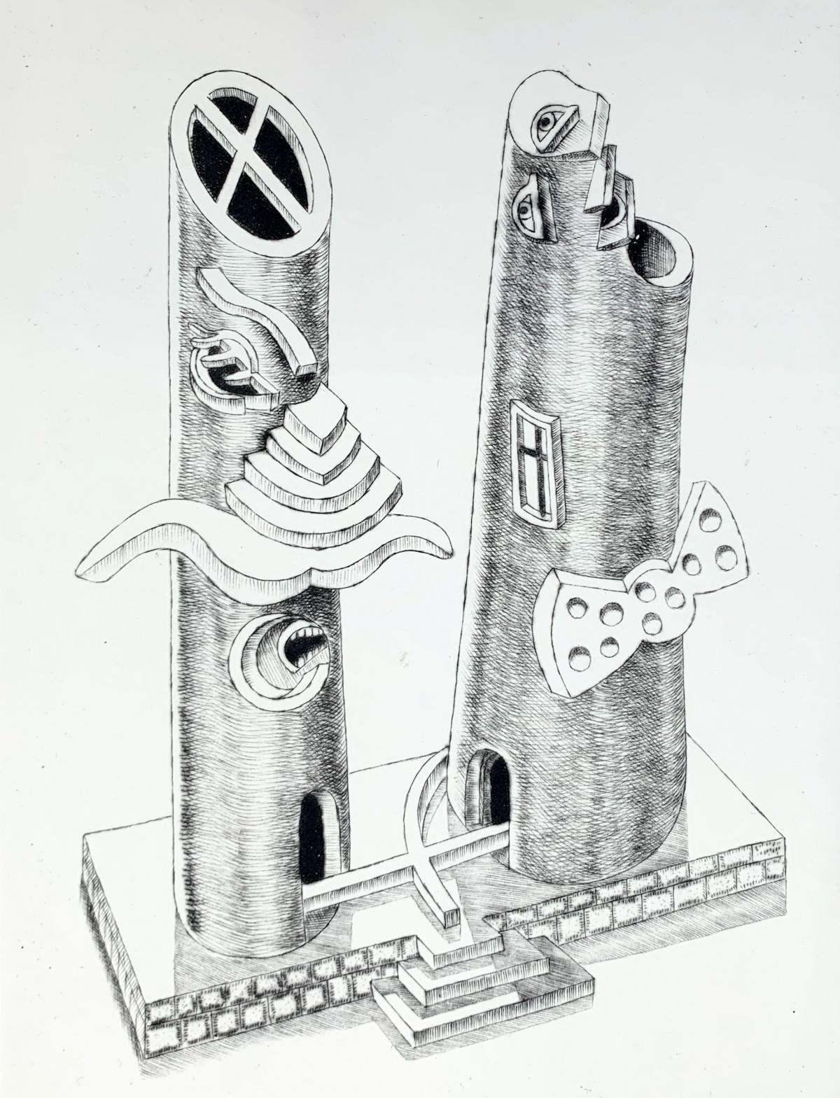Figurative Print de Czeslaw Tumielewicz - Rey y reina - Grabado al aguafuerte figurativo Monocromático Surrealista Blanco y negro