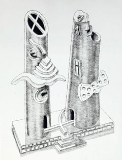 Rey y reina - Grabado al aguafuerte figurativo Monocromático Surrealista Blanco y negro