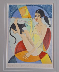 Kätzchen - Figurative Kaltnadelradierung, farbenfroh, polnische Kunst