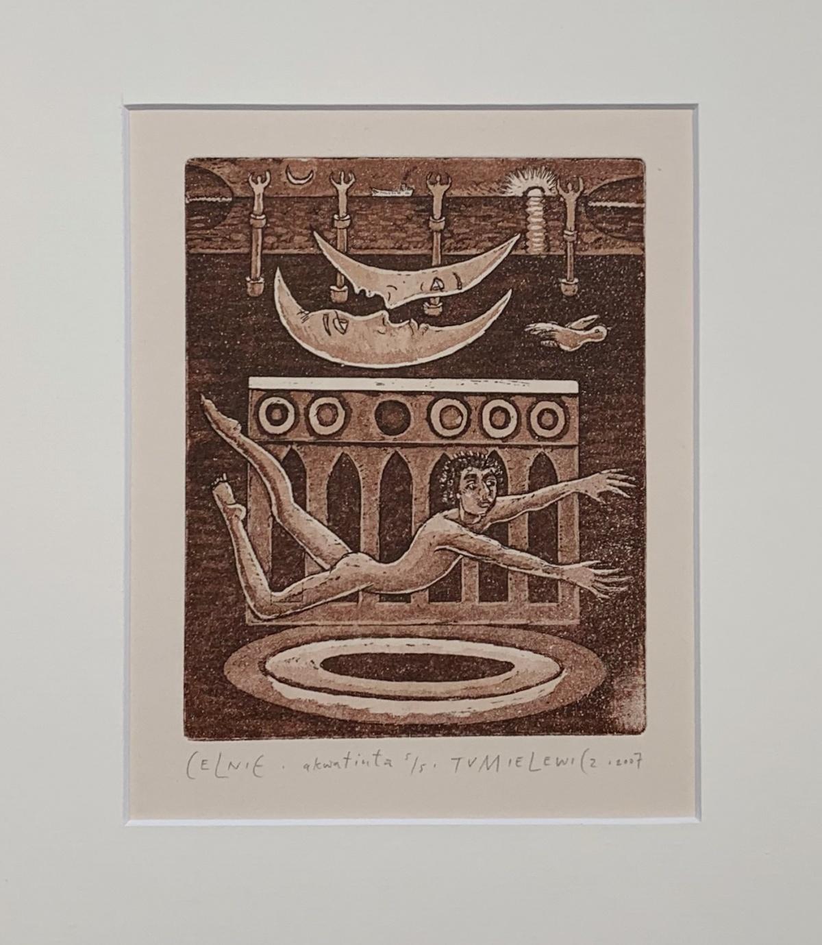 Standbild - Zeitgenössischer figurativer Radierungsdruck Nackt Monochrom – Print von Czeslaw Tumielewicz
