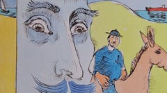 Painter painting Don Quixote - Figurative Drypoint Print, Colorful, Polish Art